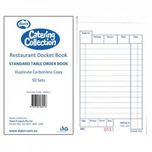 Take Away Triple Restaurant Docket Book