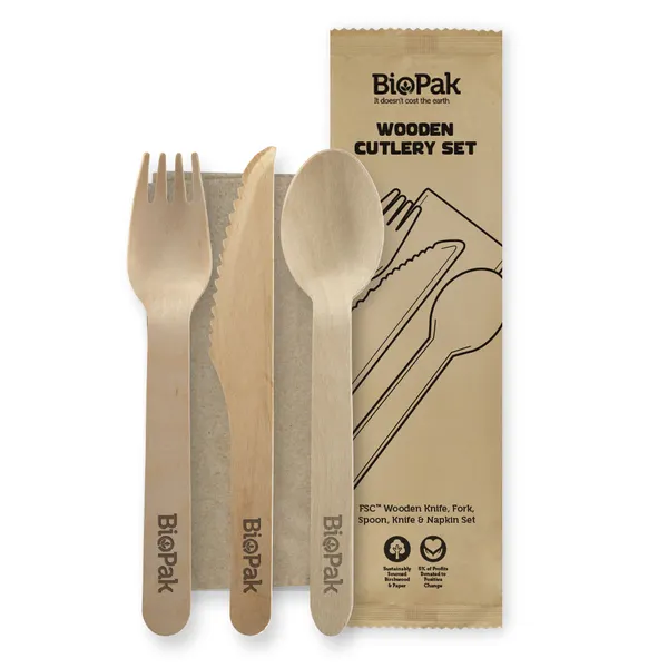 Meal Pack Timber Knife Fork Spoon & Napkin 